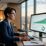 Investor analyzing dividend growth charts and portfolio performance on a computer screen.