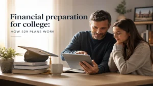 Father and teenage daughter planning college finances together at home using a tablet, illustrating how 529 college savings plans work in a modern and realistic financial planning scenario.